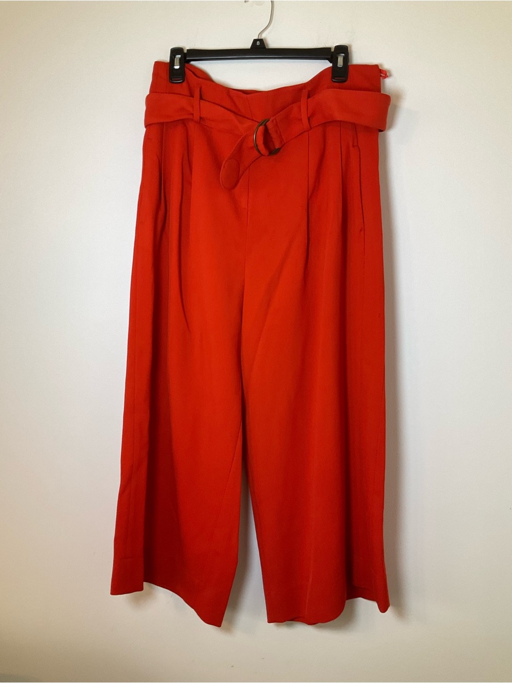 AKRIS Punto Red Wool Wide Leg Cropped Culotte Pants Belted US 10